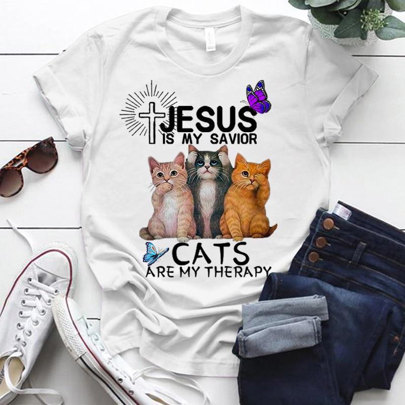 ZIMOXUAN Cat Lovers \Jesus Is My Savior Cats Are My Therapy\ Women
