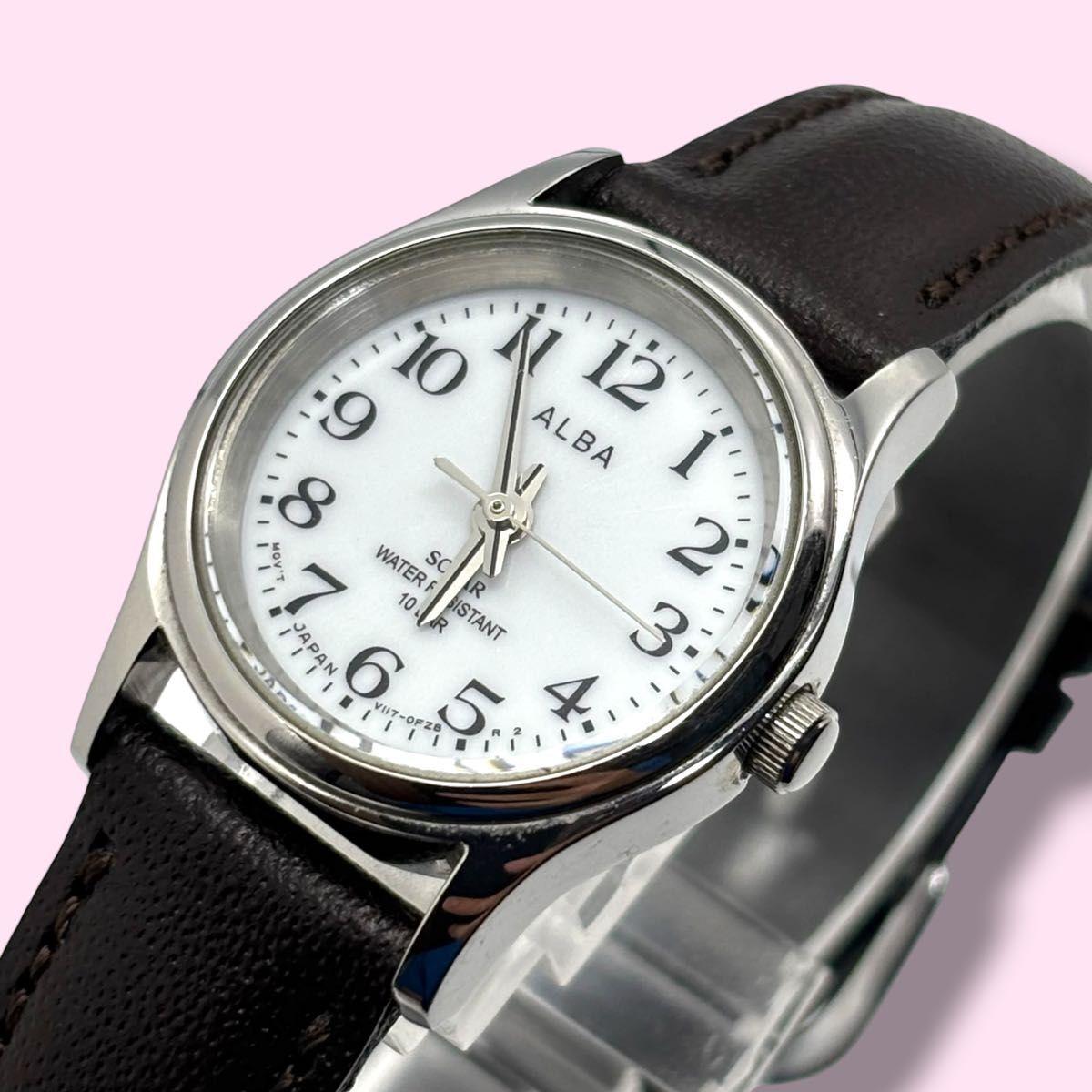 Good Condition Working Seiko Alba Ladies Watch Waterproof White Dial Solar