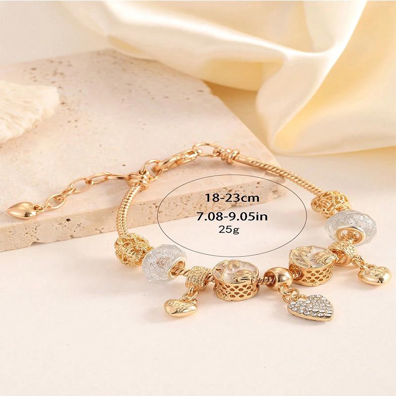 DIY Beaded Crystal Alloy Peach Heart Rhinestone Coconut Tree Copper Bracelet