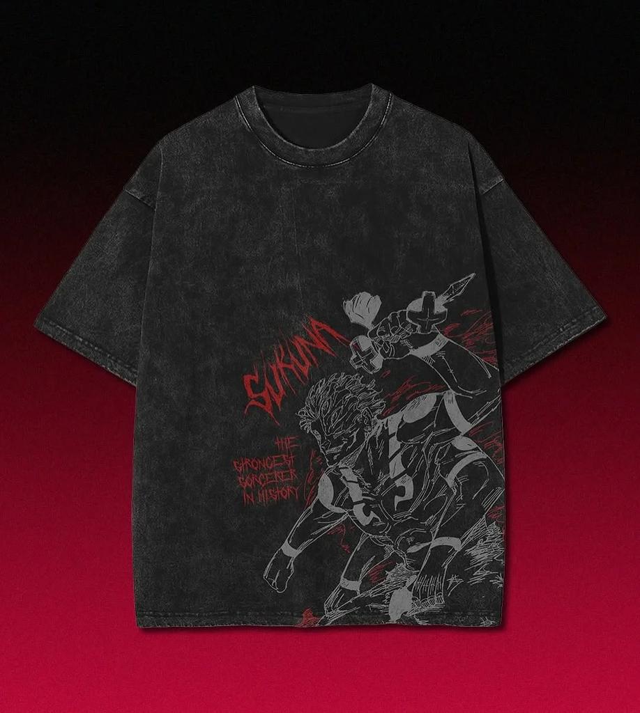 Camiseta Oversize Lavada Gráfica Y2K Jujutsu Kaisen Hombres Mujeres Casual Algodón Holgada Manga Corta Cómoda Algodón Ropa Femenina Masculina
