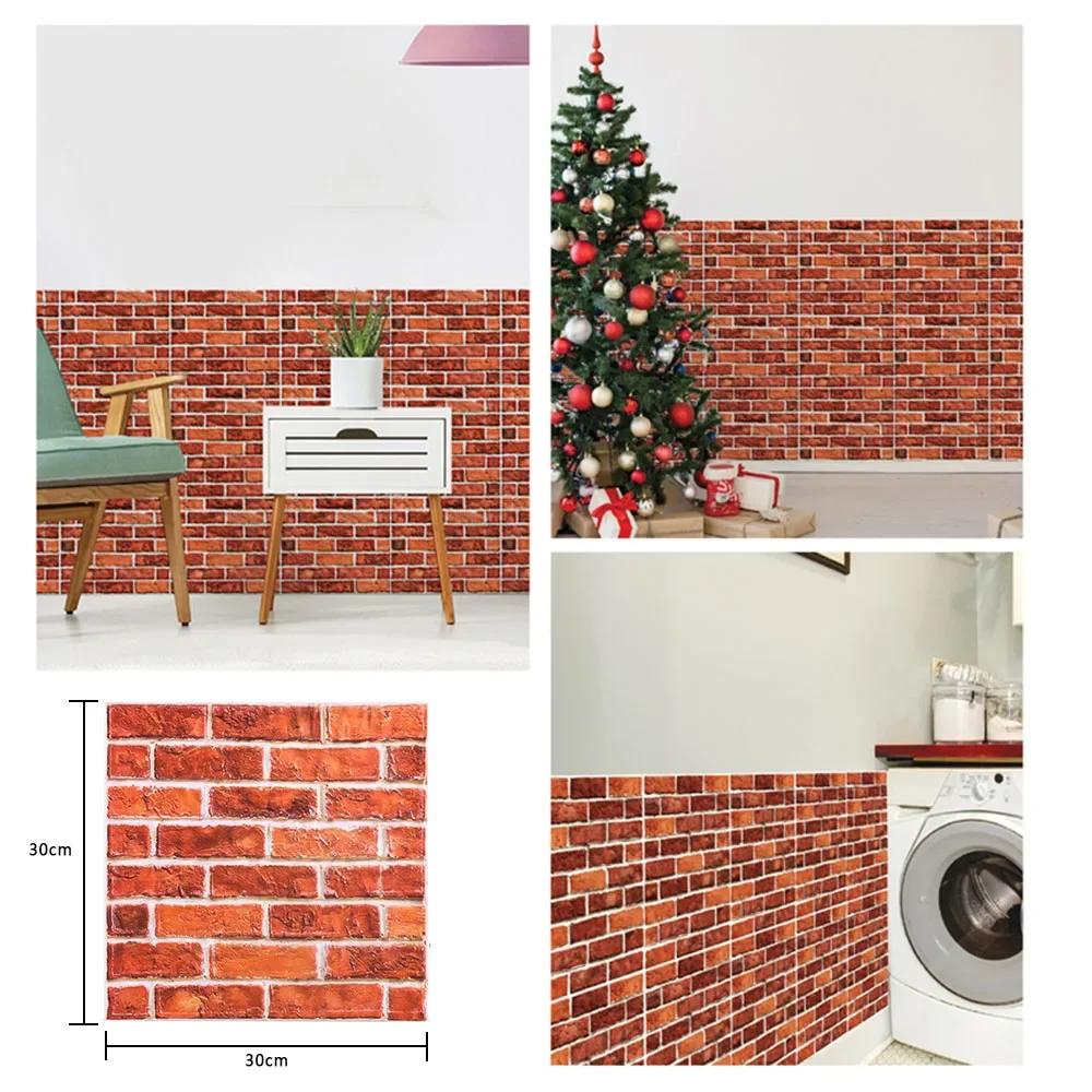 12pcs Wall Sticker 3D Brick Self-Adhesive PVC Wallpaper for Bedroom Waterproof Toilet Stickers DIY Home Wall Decor
