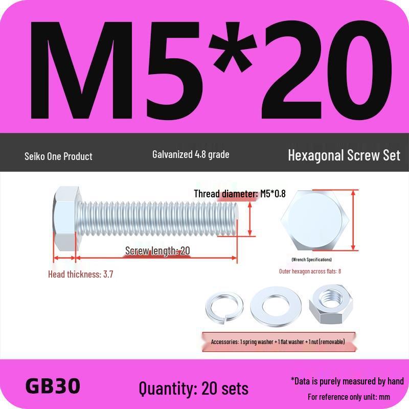 Galvanized Hex Head Bolt & Nut Set - Grade 4.8, Sizes M4 To M30