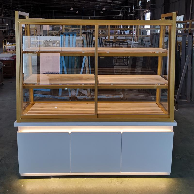 In-Stock Bakery Display Cabinet: Solid Wood & Wrought Iron Island with Drawers for Bread, Pastries, and Fried Goods