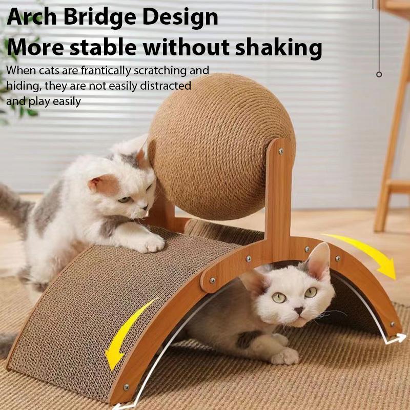 2In1 Arched Cat Scratching Pad Wooden Scratching Post with Cat Ball Wear-Resistant Chew Toy for Pets Scratch Board