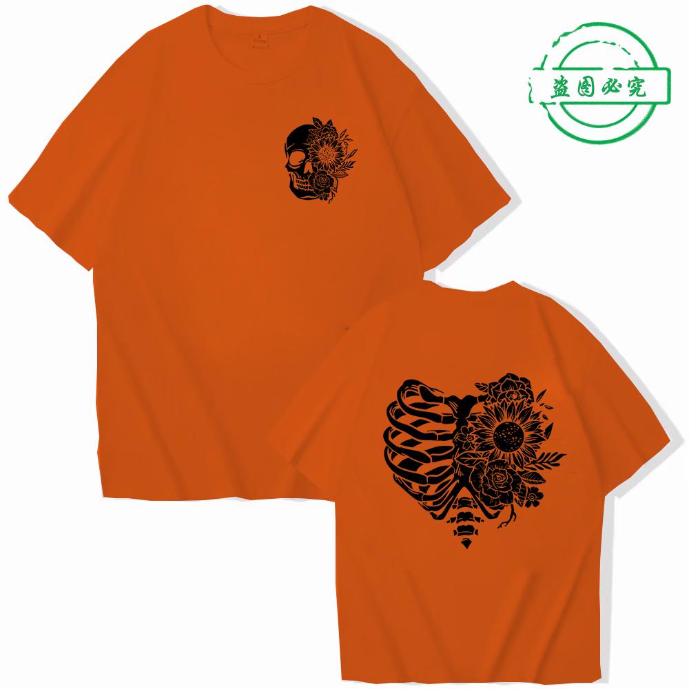 

Хэллоуинская футболка для женщин с цветочным принтом скелета, женская футболка с коротким рукавом и круглым вырезом, повседневная рубашка для женщин, одежда, топы, готическая рубашка S