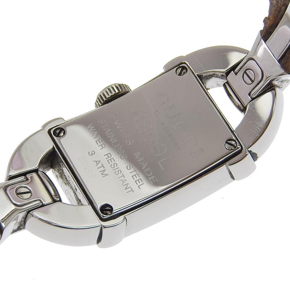 Gucci Uhren 6800L Elfenbeinfarbenes Zifferblatt Edelstahl/Bambus Quarz Analoganzeige Damen Gebraucht