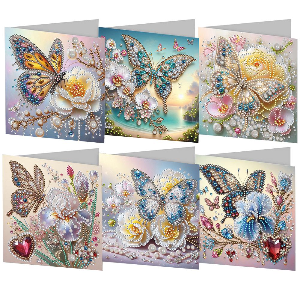 6pcs Diamond Painting Greeting Cards Handmade 5D Rhinestone Embroidery Arts Cards Kits Arts Crafts for Birthday Thanksgiving Day