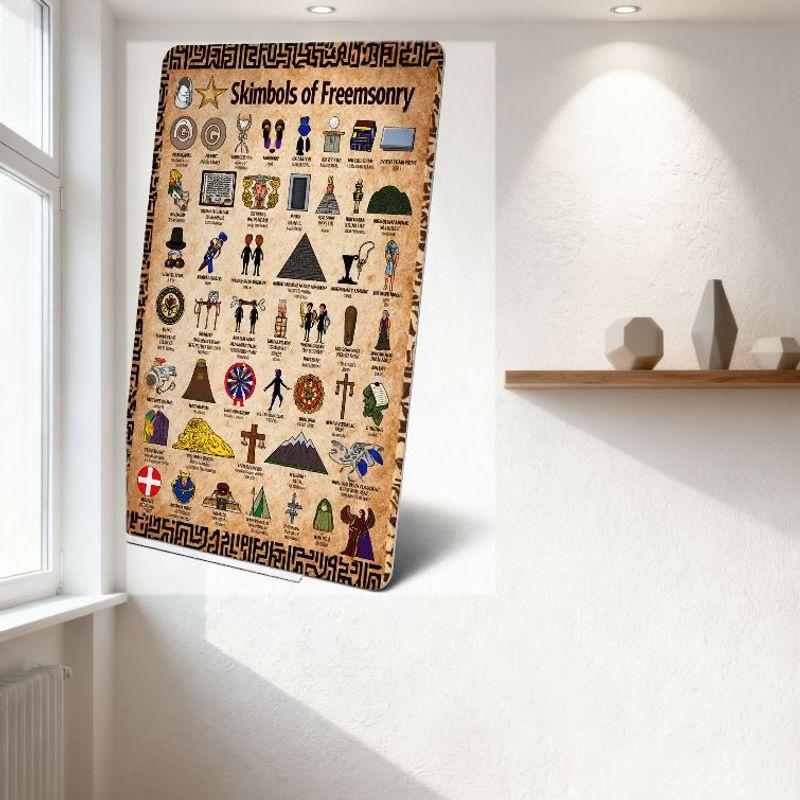 Symbols of Freemasonry Vintage Metal Sign, Masonic Symbols Educational Poster Tin Sign for Bar Pub Home Wall Decor, Antique Styl