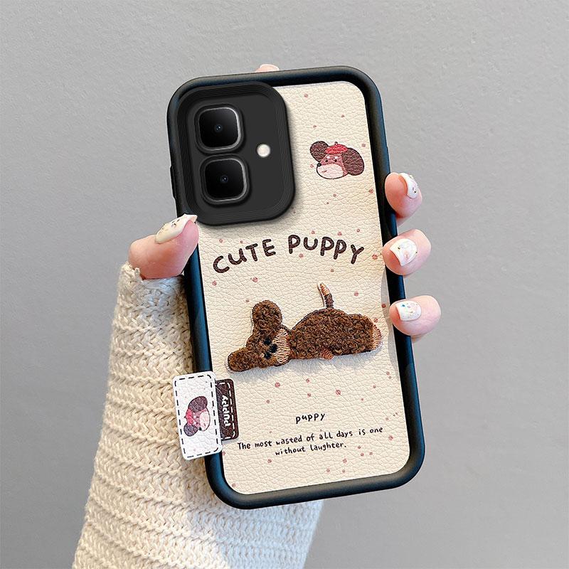 KEYSION Cartoon Cute Plush Embroidery Case for Infinix Smart 10 with Lanyard Silicone Shockproof Phone Cover for Infinix Smart 10