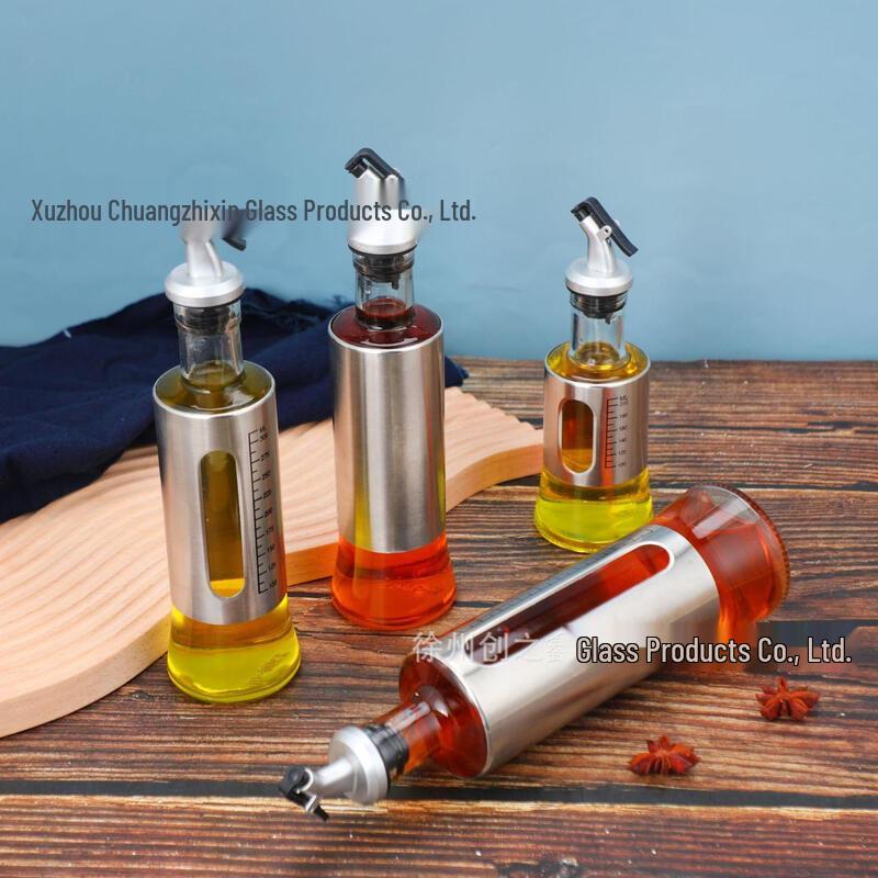 ZISIZ Kitchen Stainless Steel Oil Pot & Glass Seasoning Bottle Set