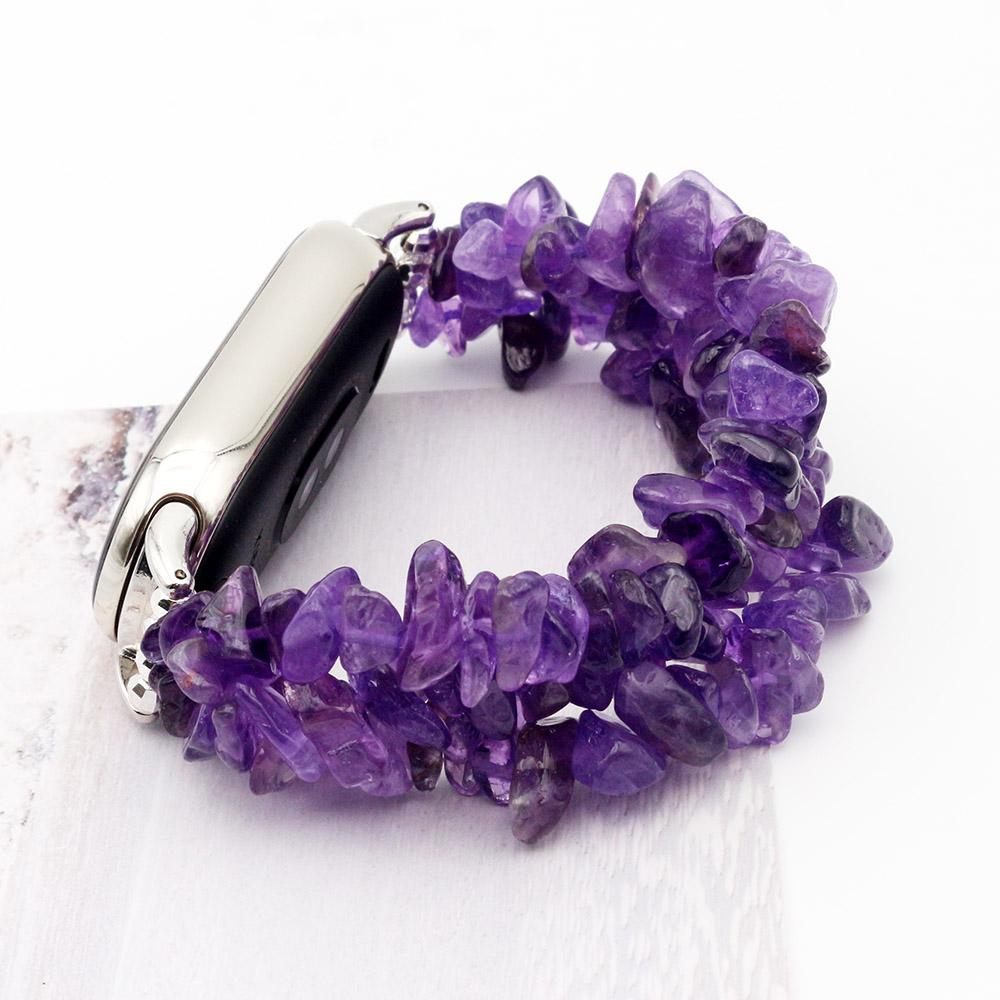 

Natural Stone Beaded Strap for Xiaomi Smart Band 9/ 10/ 8 Bracelet Crystal Irregular Gemstone Beads Stretchy for Women фиолетовый