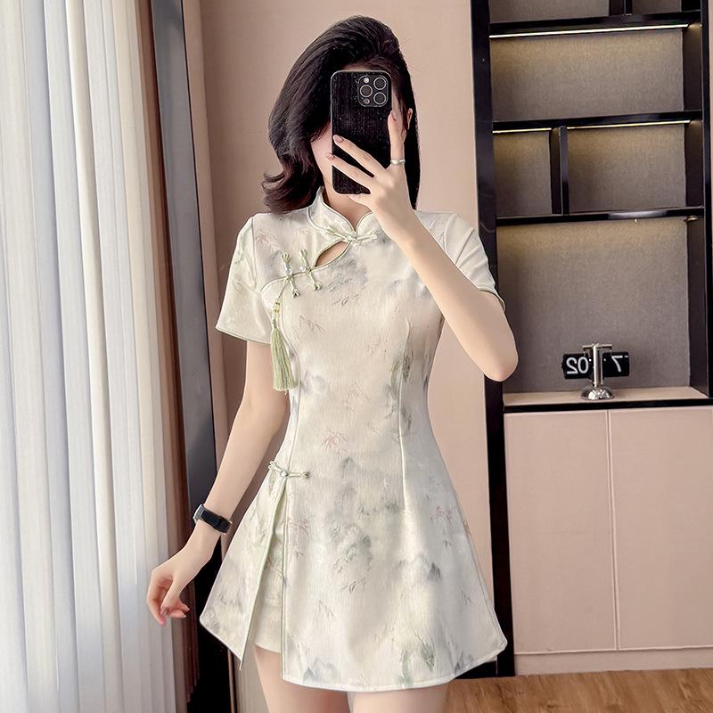 Summer Women's Chinese-Style Qipao Suit: Elegant Dress and Shorts Set