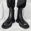 Fashion Chelsea Boots Men's Casual Leather Biker Boot High Top Slip-on Popular Trendy All-match Street Fashion Waterproof Anti-wear Shoe