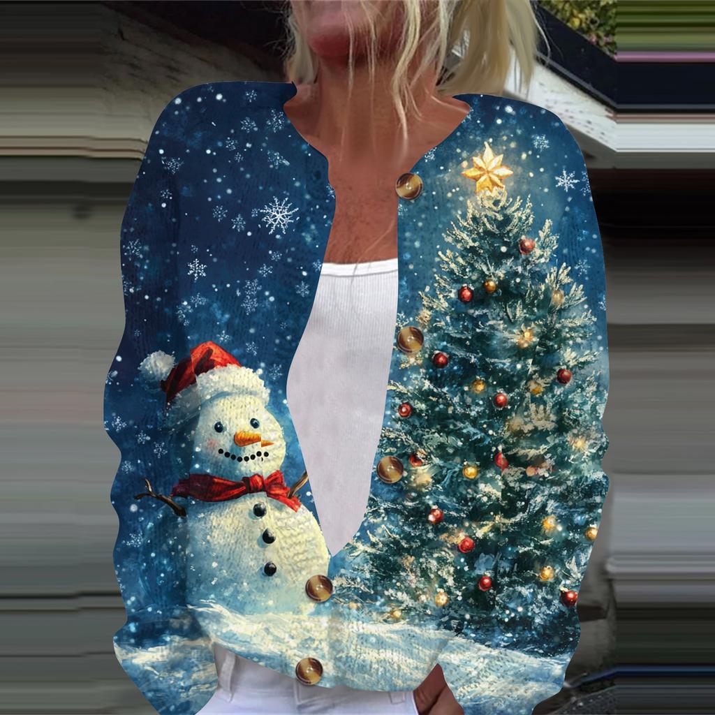 Women's Fashion Printed Long Sleeve Knitted Cardigan Button Down Jacket