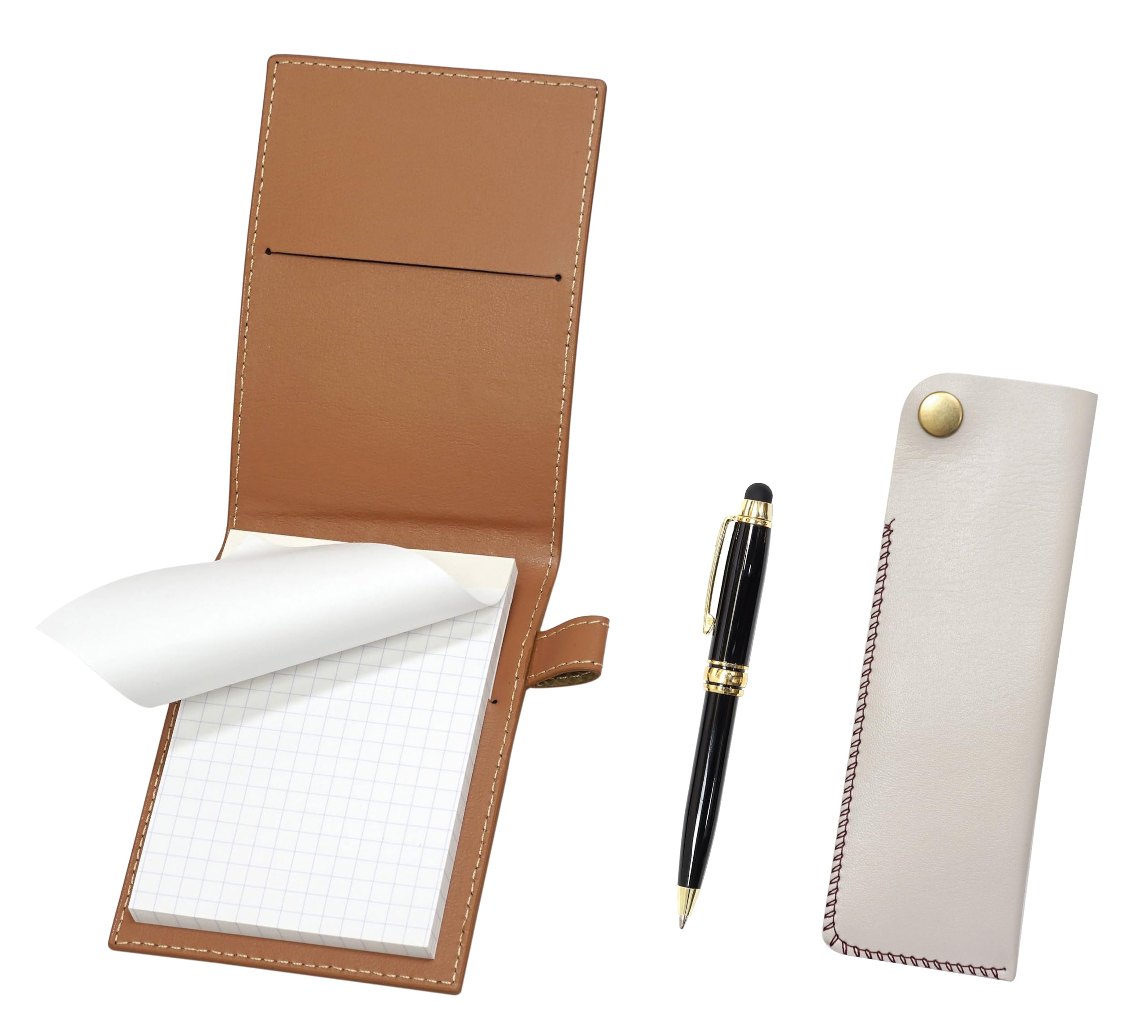 

Мини-обложка для блокнота из переработанной коровьей кожи мокко с белым пеналом и набором мини-ретро шариковых ручек с поворотным механизмом и функцией сенсорного управления смартфоном чёрный