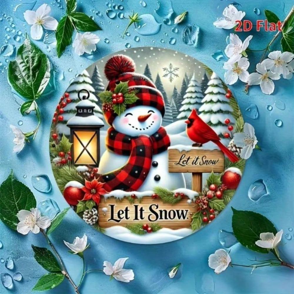 Vintage Christmas Wreath Iron Sign Snowman Winter Decor