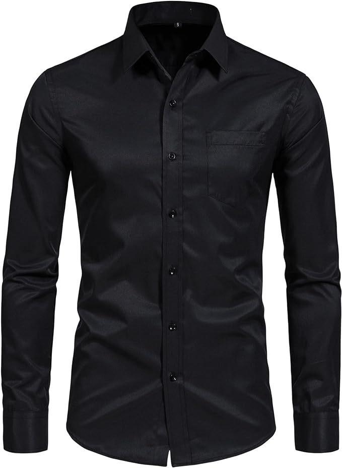 Men S Long Sleeve Solid Color Stretch Wrinkle Resistant Casual Business Shirt