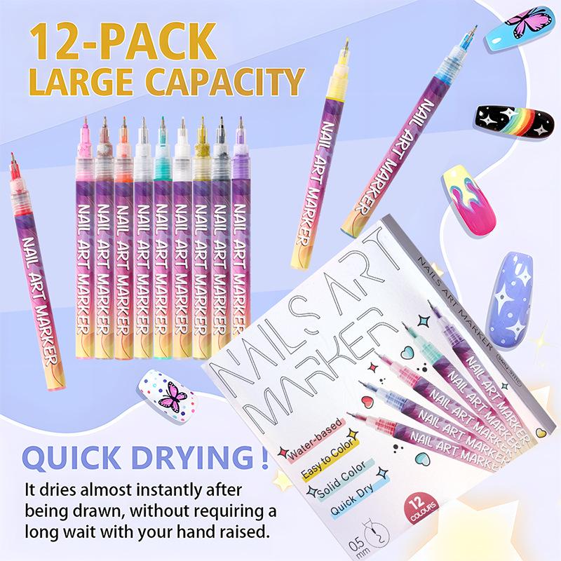 Quick-Dry Nail Art Graffiti Pen - Acrylic Marker for Flowers & Candy Colors, No Baking Lamp Needed.