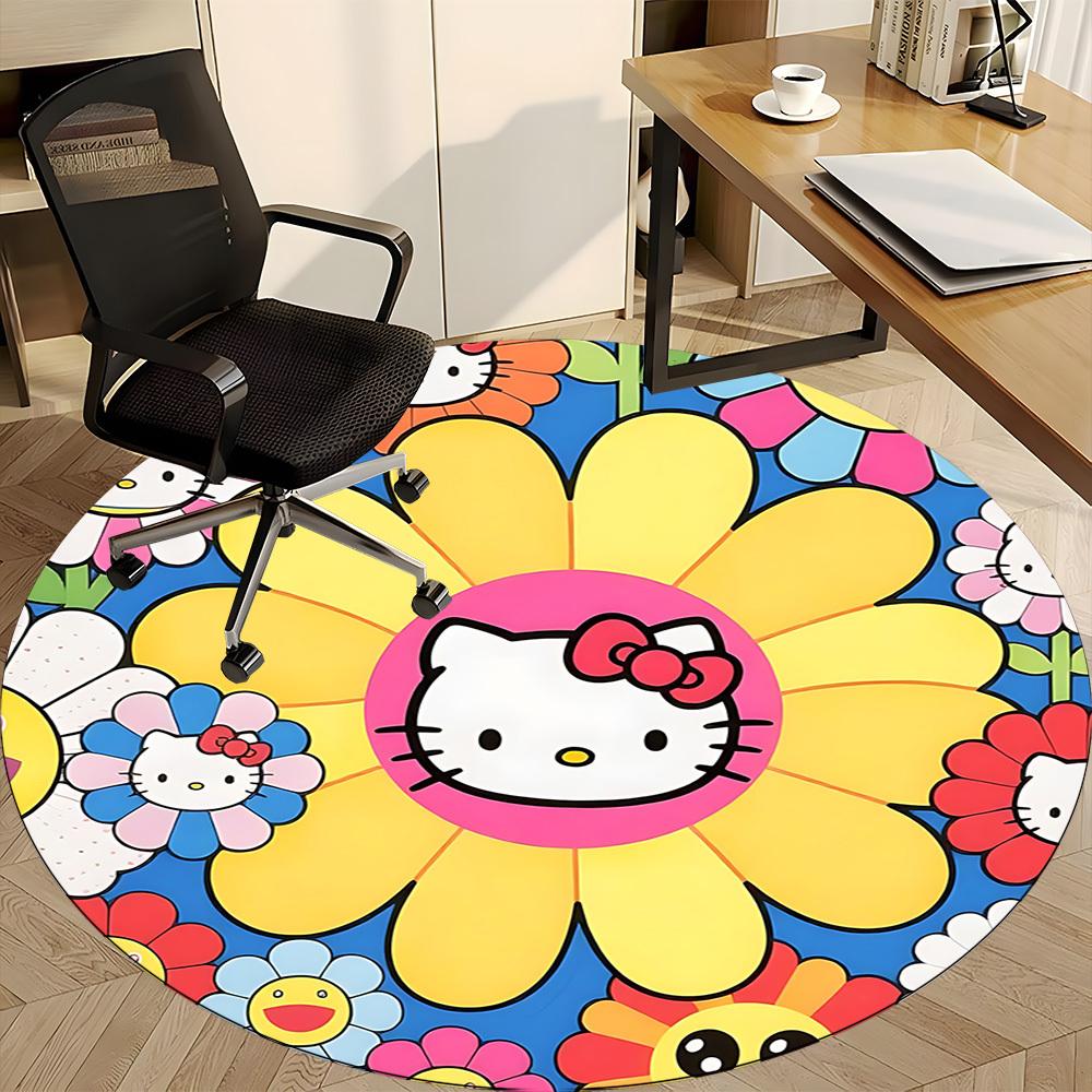 1 Stück Hello Kitty Stuhlteppich für das Büro, rutschfest, weich und bequem, Teppich für Büro, Gaming, leichte runde Bodenmatte