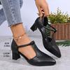 Women's High Heels Shoes Narrow Band T-strap Thick Med Heel Elegant Ladies Daily Slim Dress Pointed Toed Women Single Shoes