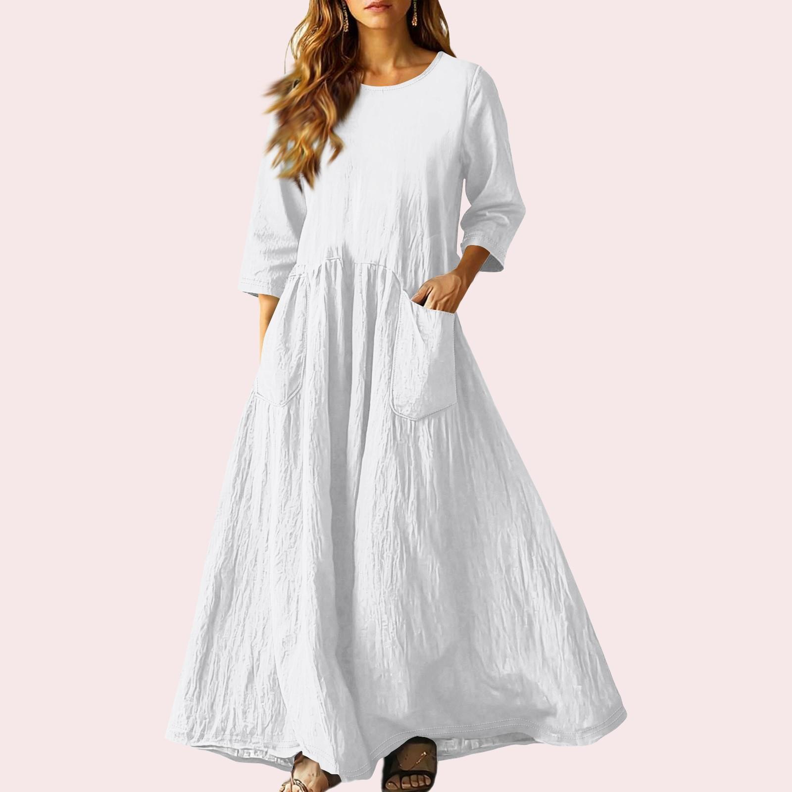 

Женское ретро этническое льняное платье макси без рукавов с V-образным вырезом, вышитое лентами XL белый