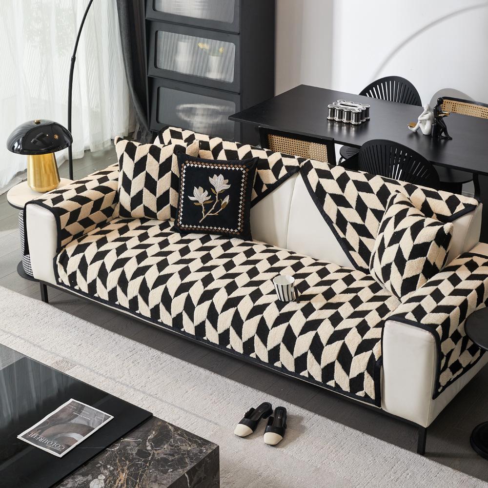 Shu Cotton Lint Sofa Cushion  Autumn And Winter New Thickened Seat Cushion Non-Slip Sofa Cover Light Luxury High-End Cover