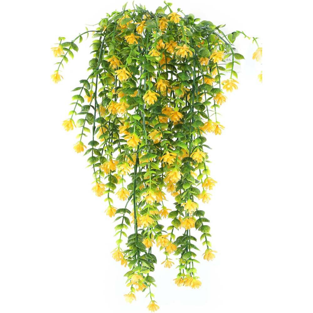 

2 шт. искусственные висячие цветы, устойчивые к ультрафиолетовому излучению поддельные висячие растения букет цветов висячие виноградные растения свисающие растения жёлтый