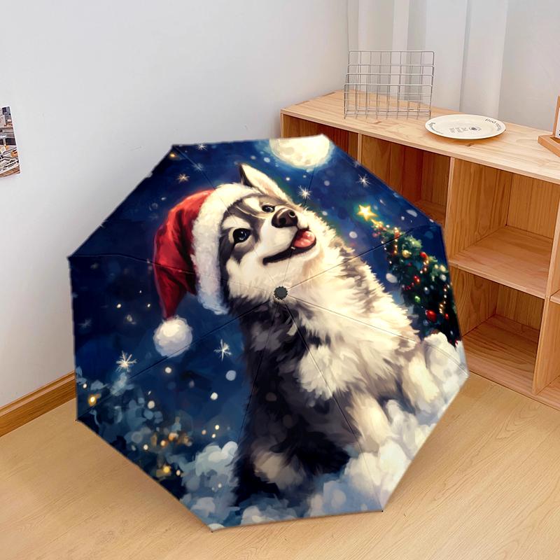 Christmas dog, automatic folding umbrella, portable and foldable design, 8 ribs, a Christmas or birthday gift.