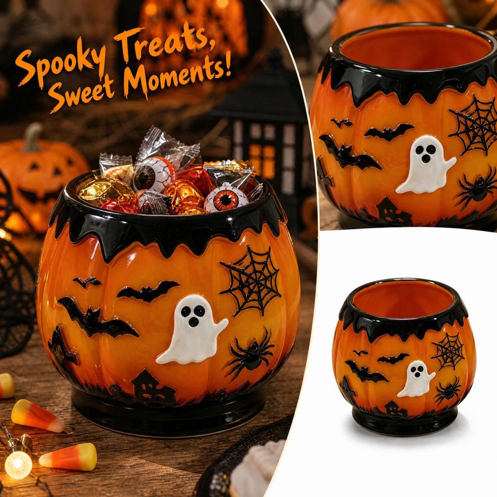 Creative Halloween Pumpkin Candy Bowl Storage Box for Treats, Decorative Ornament for Party Gift