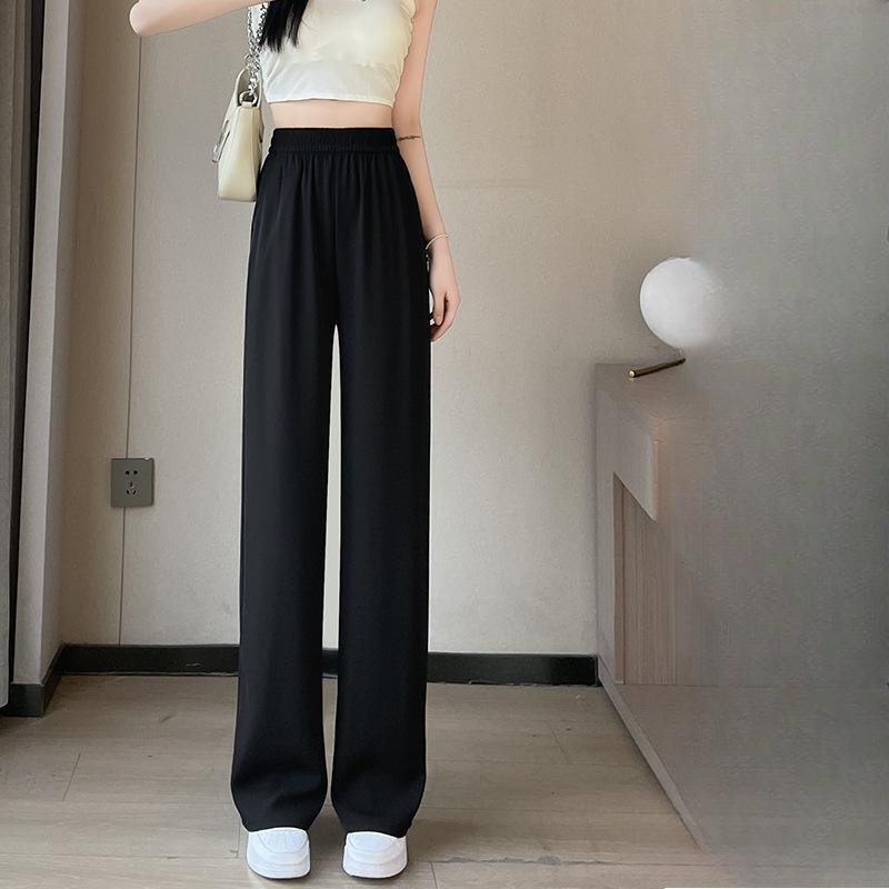 

Женские весенне-летние тонкие повседневные шифоновые черные брюки-костюм с высокой талией, прямые, с широкими штанинами XL