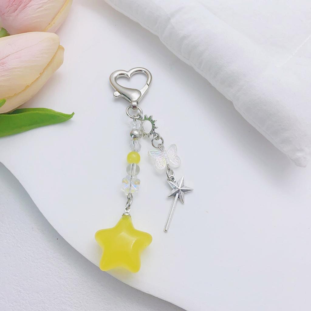 Colorful Pentagrams Pendant Keychain Trendy Five Pointed Stars Beaded Phone Strap Fashionable Bag Charm for Women
