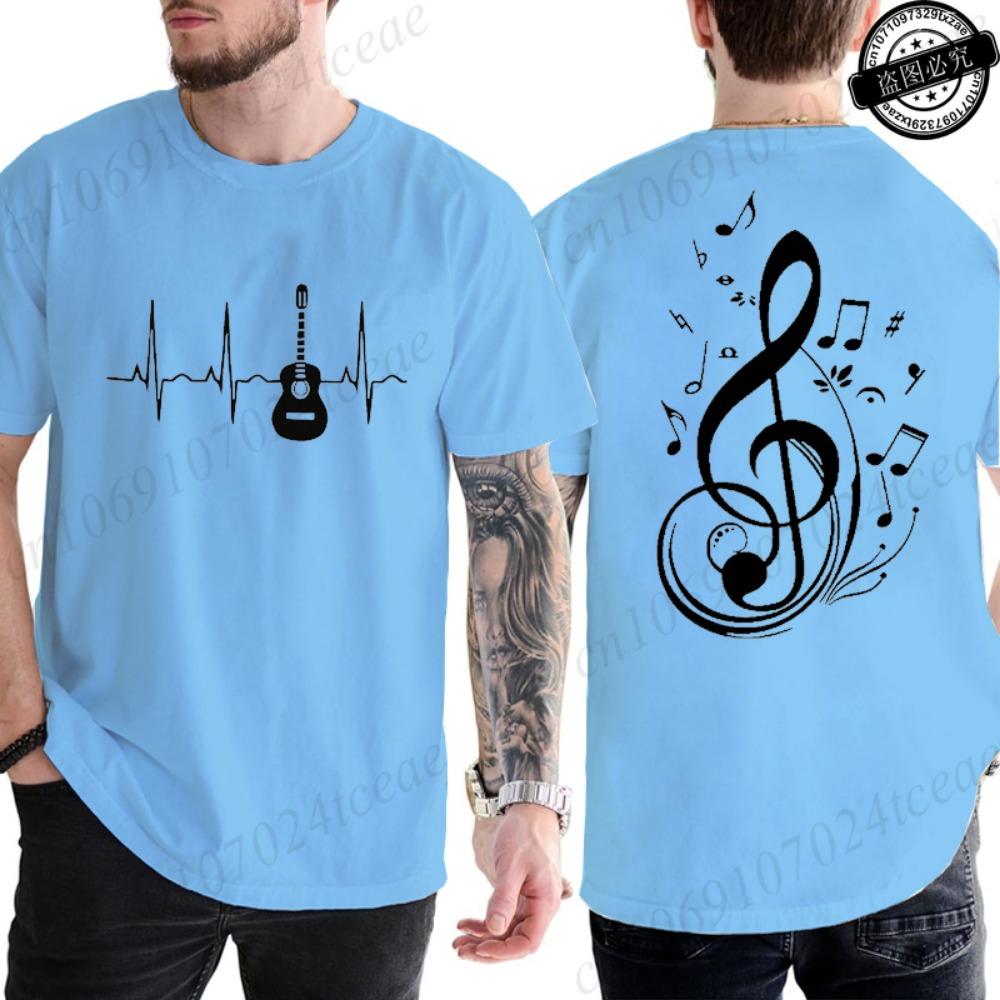 Men Women Music Notes Print T-Shirt Summer Casual Streetwear Round Neck Short Sleeve Tee