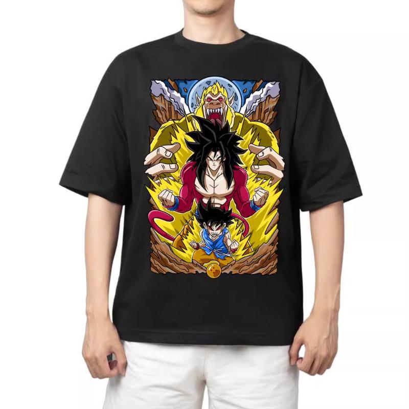 T-Shirt für Herren Dragon Ball Muster Gedruckt Sommer Retro Ausschnitt Locker Große Größe Vielseitig Kurzärmliges T-Shirt Kleidung Oberteil