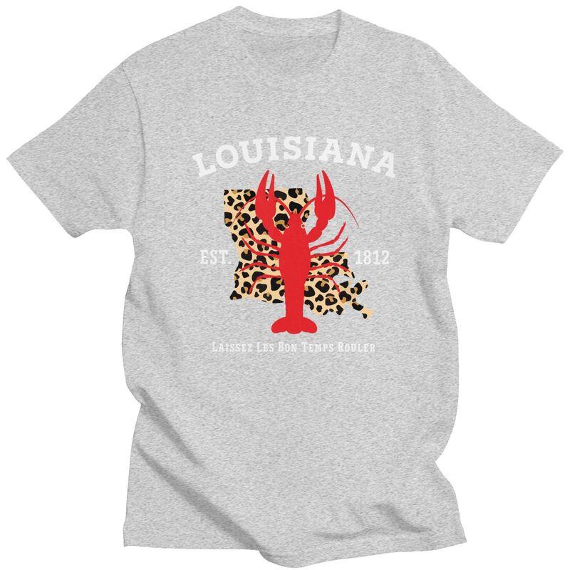 Louisiana Est 1812 Crawfish Leopard T Shirt Men Women Short Sleeve Casual Tee Shirt Streetwear Summer Pure Cotton Camisetas