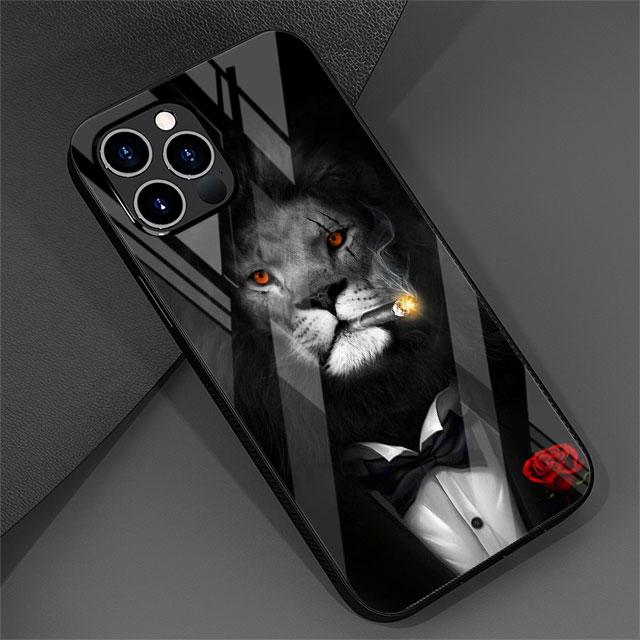 Wolf Tier Cool Tiger Glas Hülle Für Apple iPhone 13 Pro 11 14 12 7 8 Plus SE 2022 XR X XS Max 6 6S Gehärtete Handyhülle