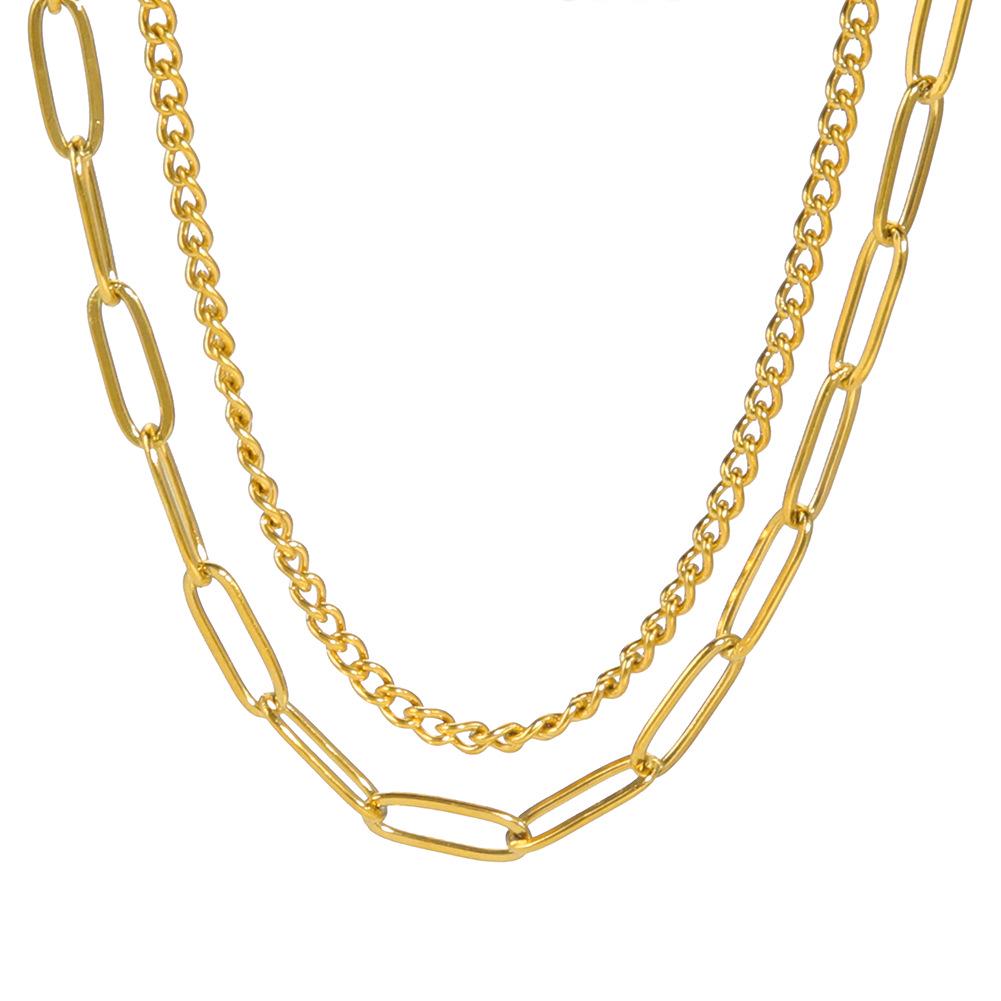 European & American Street Style Retro Titanium Steel Men's Spliced Double Layer Necklace