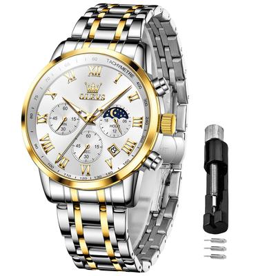 Watch Stainless Steel Strap Luminous Popular Quartz Stylish Watch Waterproof Date Analog Fashion Business Classic Watch for Men White Men's
