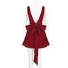Women's Red A-line Dress: French Heiress Style, Bow Backless, Spaghetti Straps, Waist-Cinching, Fluffy Skirt