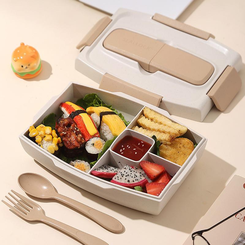 Wheat Straw Bento Box With Sealed Compartments For Adults And Office Lunches