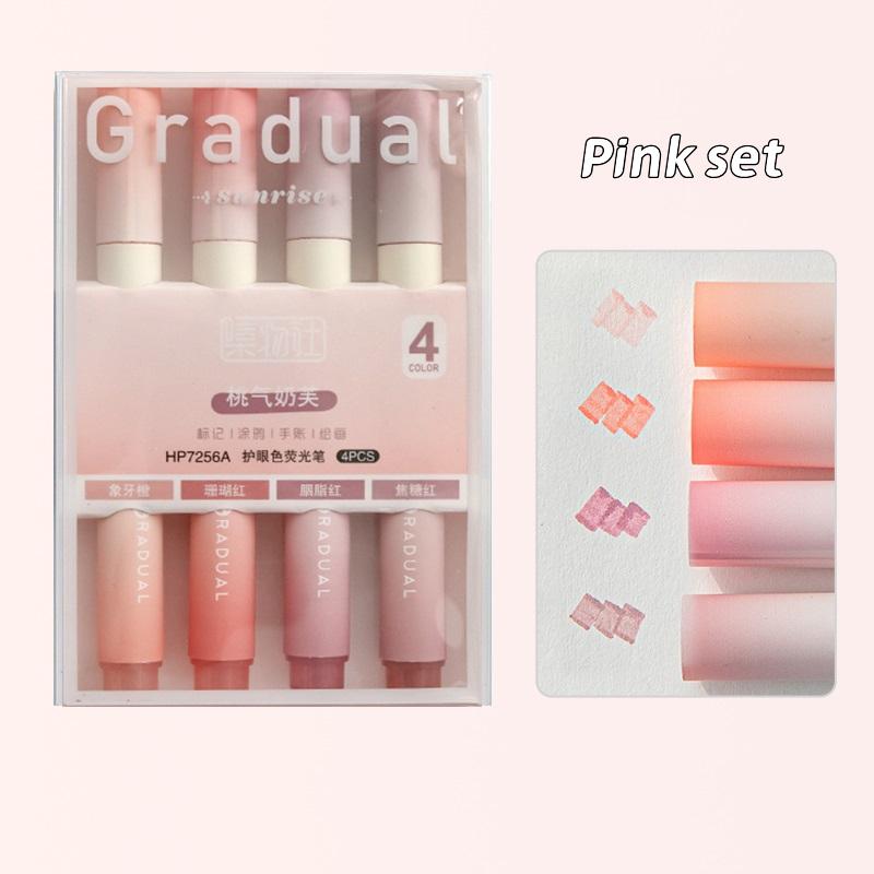 4pcs Highlighter Pens Set Summer Mild Color Gradual Sunrise Spot Liner Marker for Drawing Painting Office School A7160
