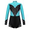 Kids Girls Stylish Clothing Long Sleeve Stand Collar Shiny Rhinestone Decor Contrast Color Gymnastic Dance Jumpsuit