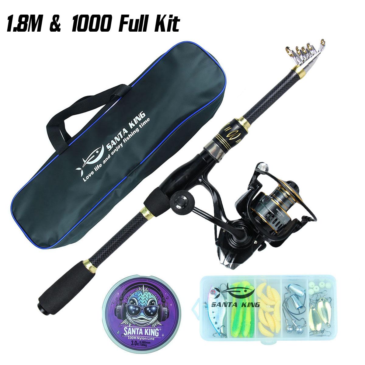New Arrived Spinning Lure Rod Full Kit- Telescopic Rod Spinning Reel 100M Nylon Line Handbag and Fishing Bait Hook Accessories