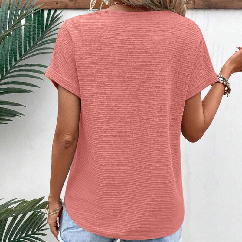 Fashion Ladies Short Sleeve Solid Color Pullover T Shirt Blouse Top