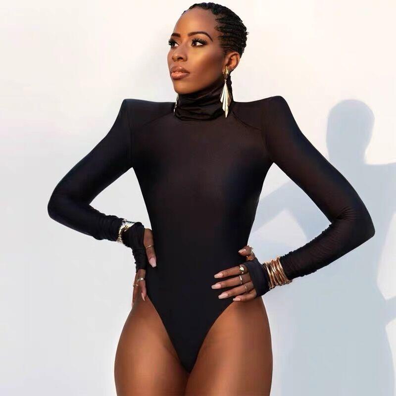 Fashion Turtleneck Long Sleeve Jumpsuit Tight Body High Elastic Sexy Women Bodysuit Solid Color Casual Playsuits Elegant Basic Simple Romper Clothing