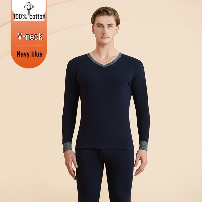 LangSha Men s Pure Cotton V-Neck Thermal Underwear Set