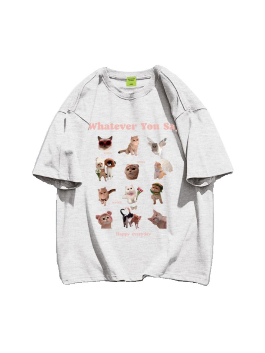 

Хлопковая футболка большого размера с мультяшным принтом - Женский модный топ с коротким рукавом и прямым плечом 4XL (160-180 Jin) хизер серый