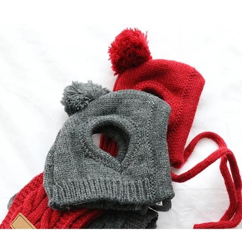 Winter Warm Stripes Knitted Hat for Dogs+Scarf Collar Puppy Teddy Costume Christmas Clothes Santa Dog Costume