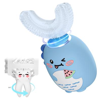 Kids U-Shaped Electric Toothbrush IPX7 Waterproof 2 Modes Adjustable 360 Degrees Cleaning Cartoon Dinosaur Toddlers Boys Girls Rechargeable Toothbrush