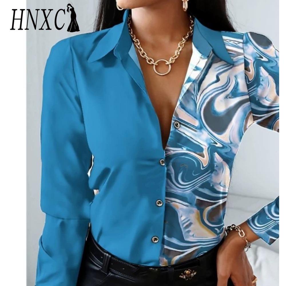 HNXC Modische, lässige, einfarbige, langärmlige Blusen und Hemden mit POLO-Ausschnitt für Damen