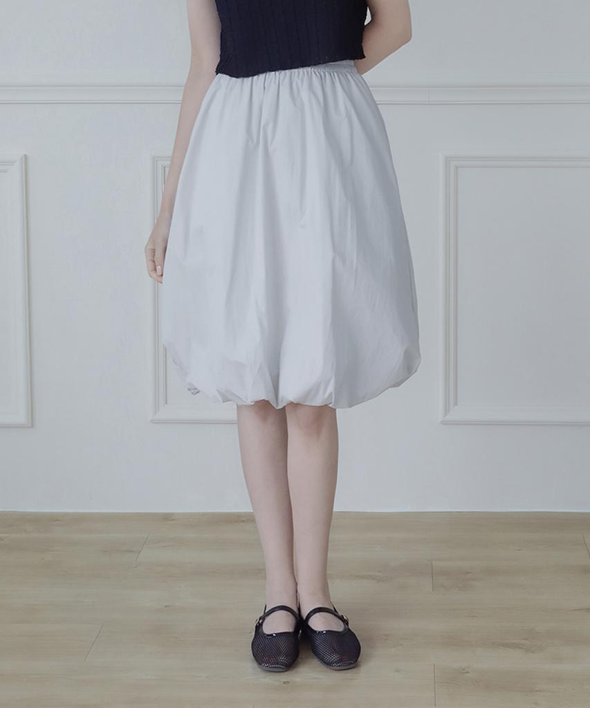 Keulleiseu Elastic Waist Volume Skirt_White